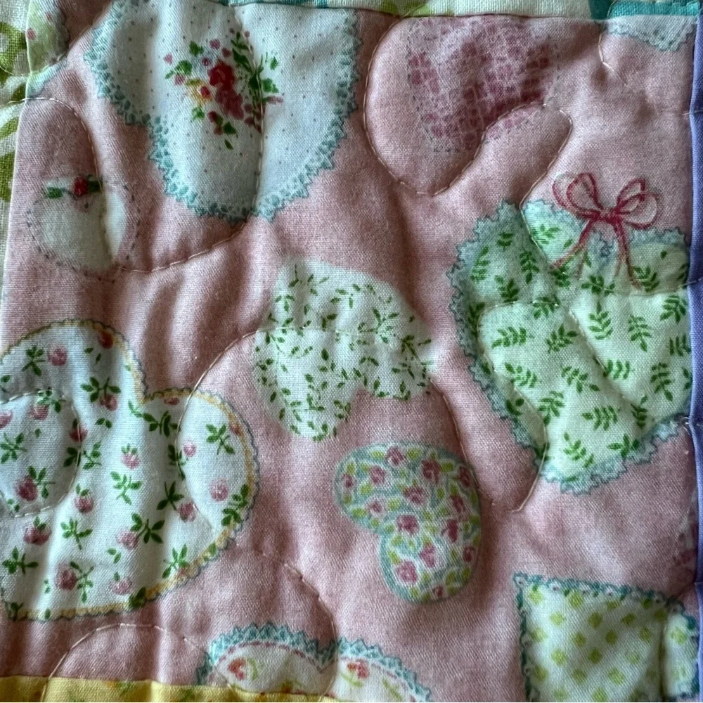 New Handmade Baby Quilt 32”x46” – Cotton Patchwork, Lilac Border